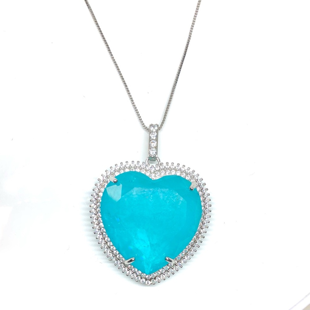 Double Halo Blue Heart Necklace
